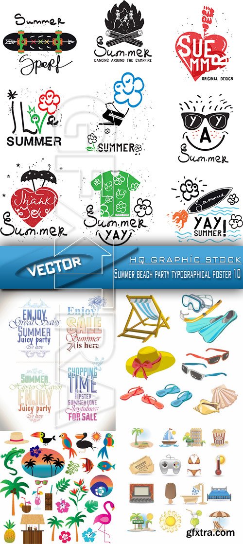 Stock Vector - Summer beach party typographical poster 10