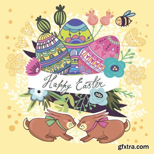 Easter bunny and eggs image menu 13x EPS