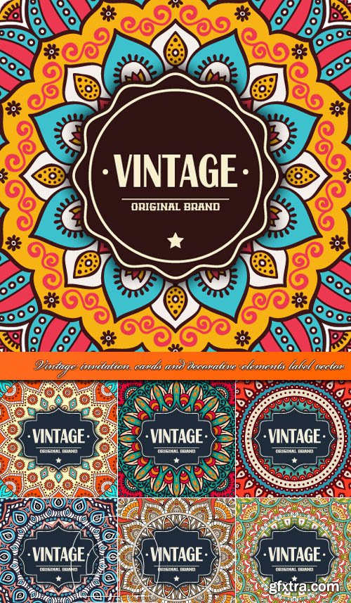 Vintage invitation cards and decorative elements label vector