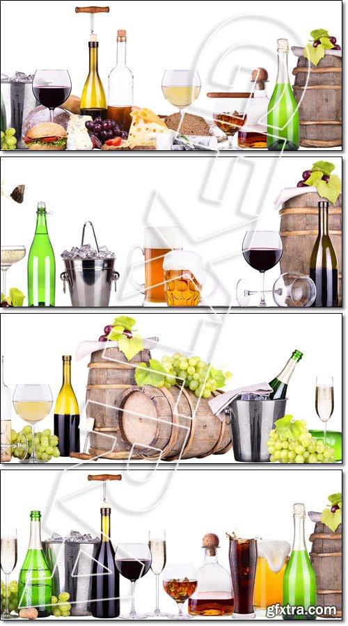 Set of different alcoholic drinks, champagne, red and white wine and cocktails - Stock photo
