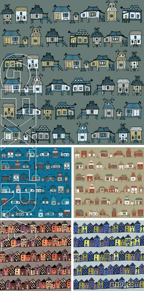 Stock Vectors - Cartoon houses streets. Seamless pattern in vector