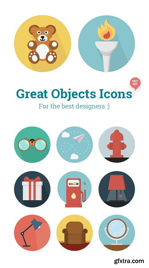 Ai, EPS, PNG Vector Icons - 12 Great Objects Round Icons