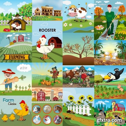 Collection of vector picture farm animal farming 25 Eps