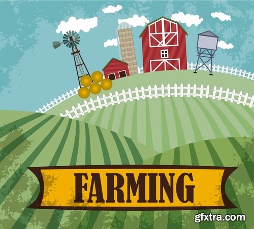 Collection of vector picture farm animal farming 25 Eps