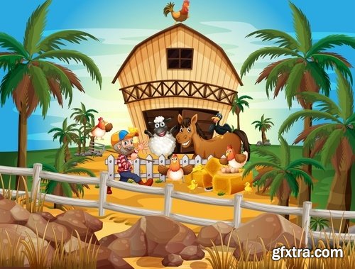 Collection of vector picture farm animal farming 25 Eps