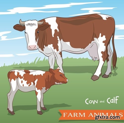 Collection of vector picture farm animal farming 25 Eps