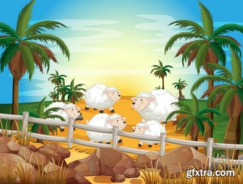 Collection of vector picture farm animal farming 25 Eps