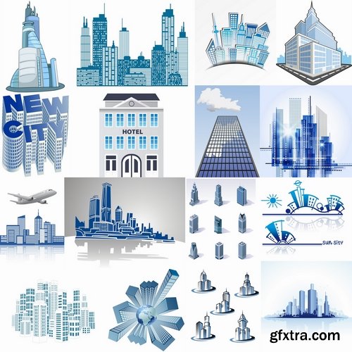 Collection of vector image of new buildings and skyscrapers 25 Eps