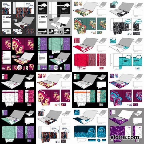 Collection of vector image template folder business card box for cutting 25 Eps