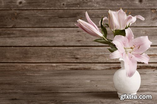 Flowers on wooden background 14x JPEG