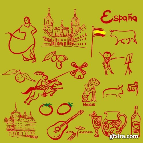 Collection of vector image Spain Spanish theme korida dance Flamenco 25 Eps