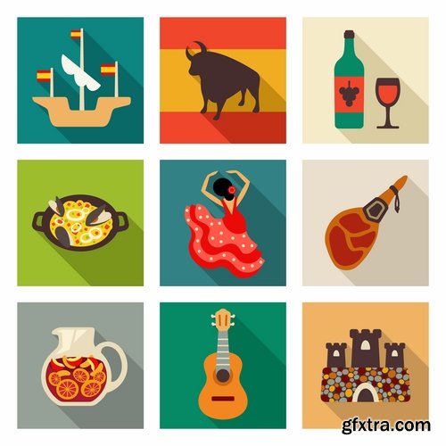 Collection of vector image Spain Spanish theme korida dance Flamenco 25 Eps