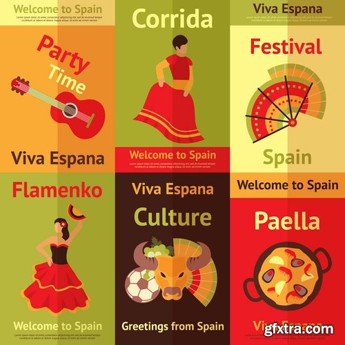 Collection of vector image Spain Spanish theme korida dance Flamenco 25 Eps