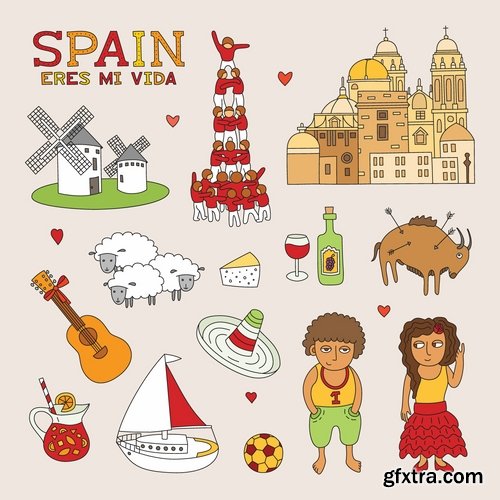 Collection of vector image Spain Spanish theme korida dance Flamenco 25 Eps