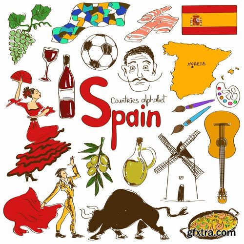 Collection of vector image Spain Spanish theme korida dance Flamenco 25 Eps