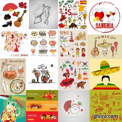 Collection of vector image Spain Spanish theme korida dance Flamenco 25 Eps