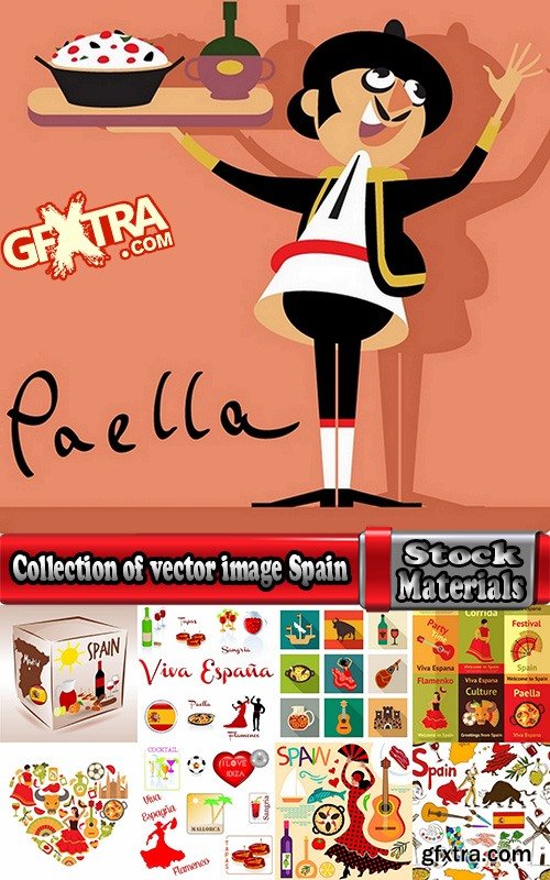 Collection of vector image Spain Spanish theme korida dance Flamenco 25 Eps