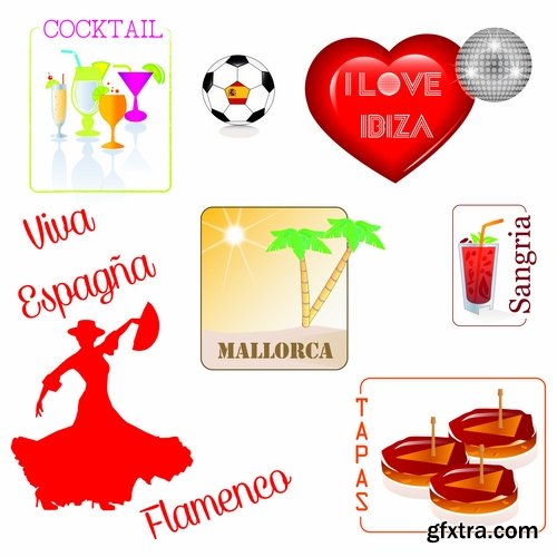 Collection of vector image Spain Spanish theme korida dance Flamenco 25 Eps