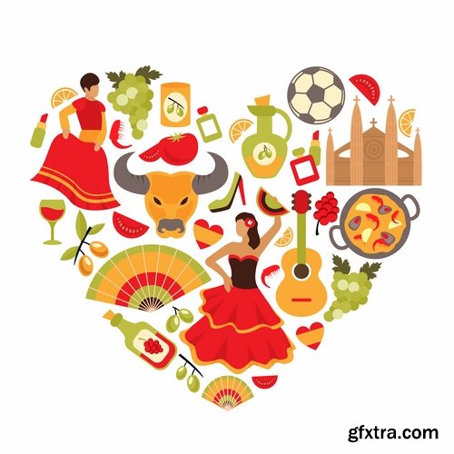 Collection of vector image Spain Spanish theme korida dance Flamenco 25 Eps