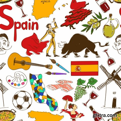 Collection of vector image Spain Spanish theme korida dance Flamenco 25 Eps