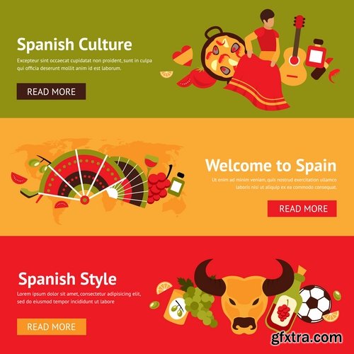 Collection of vector image Spain Spanish theme korida dance Flamenco 25 Eps