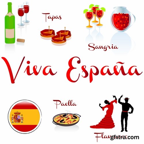 Collection of vector image Spain Spanish theme korida dance Flamenco 25 Eps