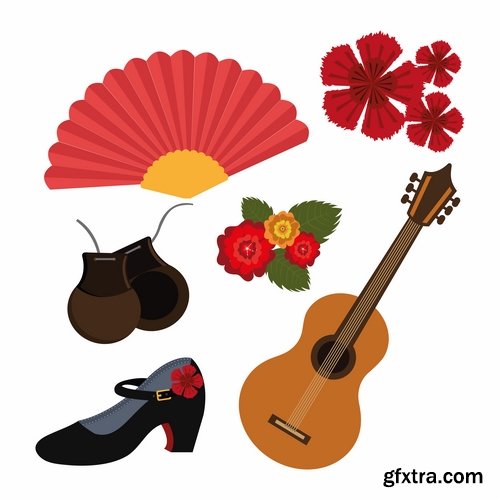 Collection of vector image Spain Spanish theme korida dance Flamenco 25 Eps