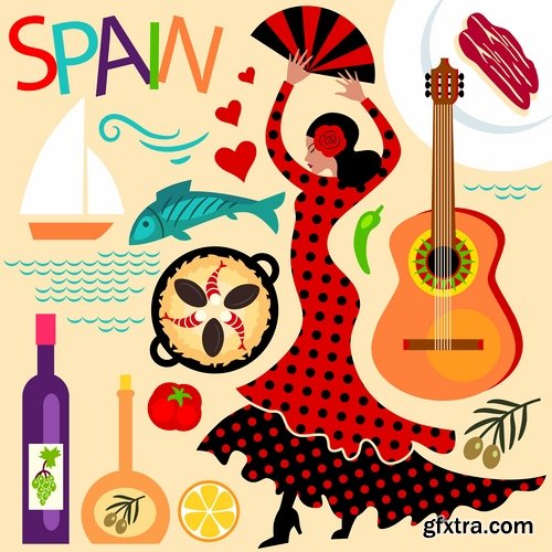 Collection of vector image Spain Spanish theme korida dance Flamenco 25 Eps