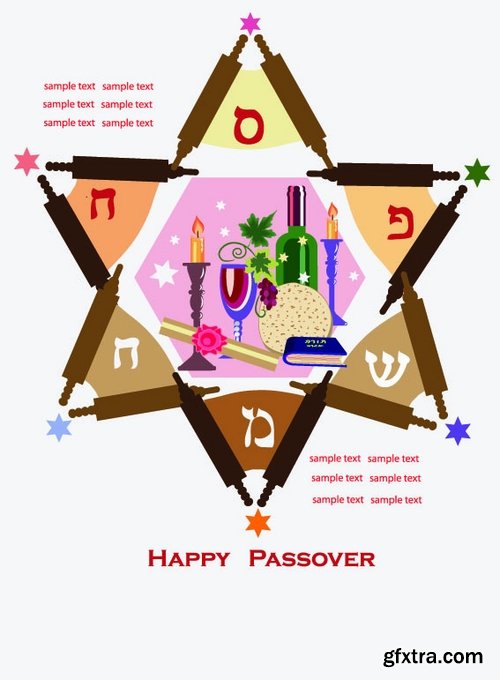 Collection of vector picture Jewish Passover matza wine 25 Eps