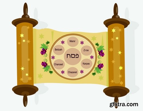 Collection of vector picture Jewish Passover matza wine 25 Eps