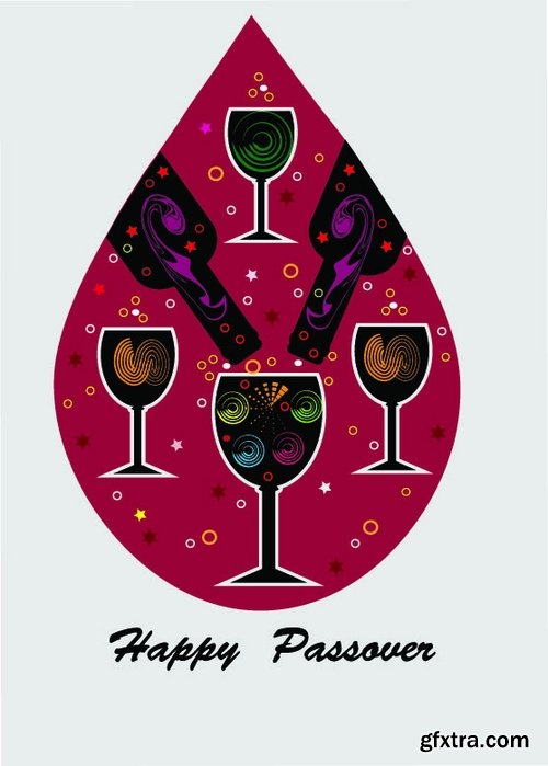 Collection of vector picture Jewish Passover matza wine 25 Eps