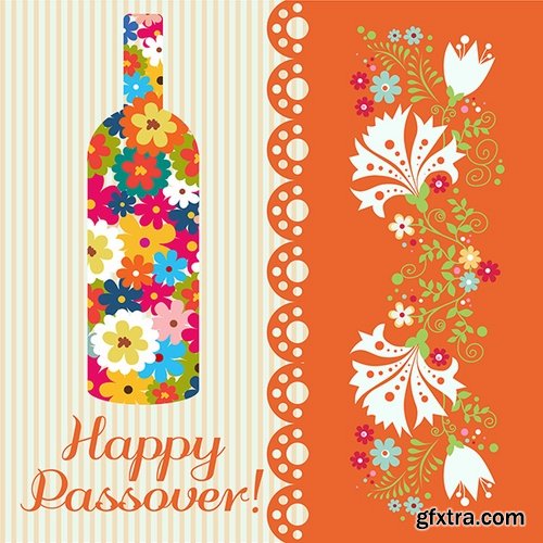 Collection of vector picture Jewish Passover matza wine 25 Eps