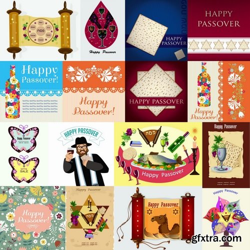 Collection of vector picture Jewish Passover matza wine 25 Eps