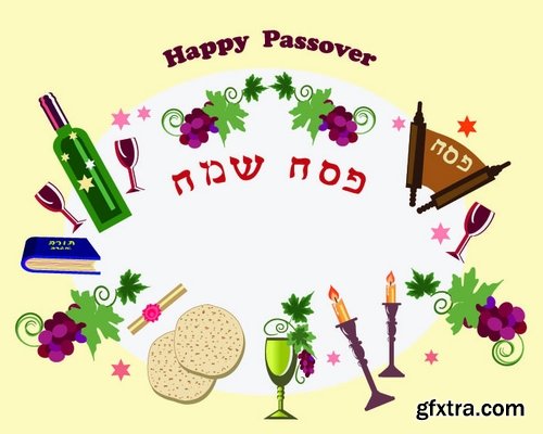 Collection of vector picture Jewish Passover matza wine 25 Eps