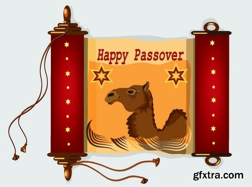 Collection of vector picture Jewish Passover matza wine 25 Eps