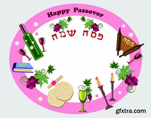 Collection of vector picture Jewish Passover matza wine 25 Eps