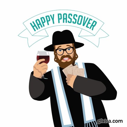 Collection of vector picture Jewish Passover matza wine 25 Eps