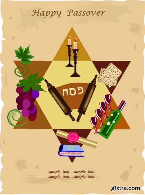 Collection of vector picture Jewish Passover matza wine 25 Eps