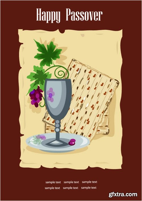 Collection of vector picture Jewish Passover matza wine 25 Eps