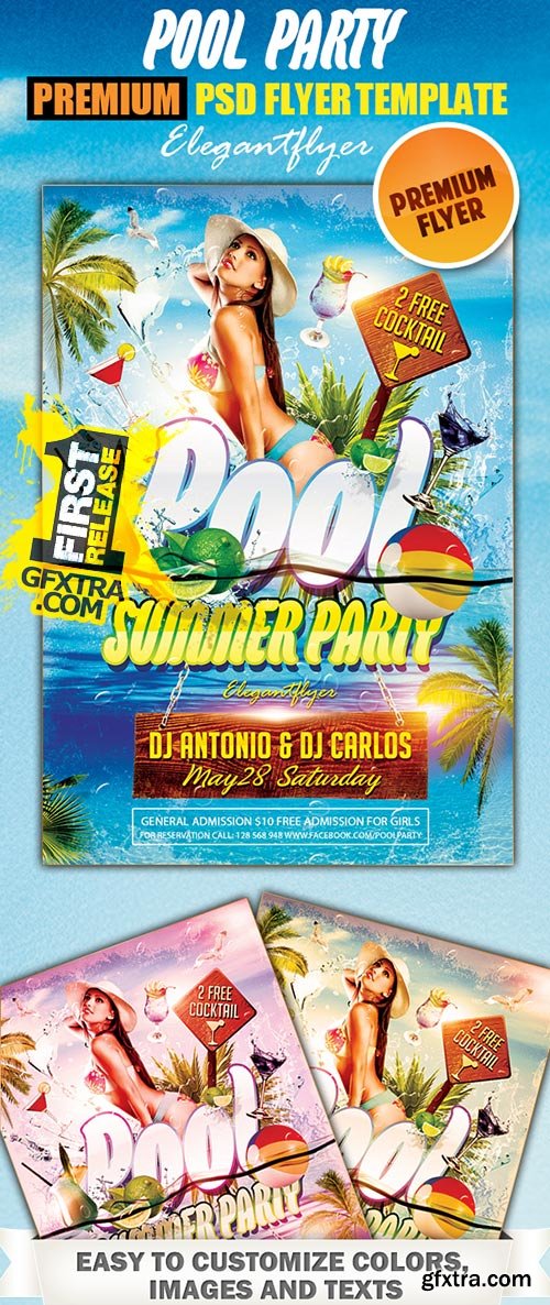 Pool Party Flyer PSD Template + FB Cover