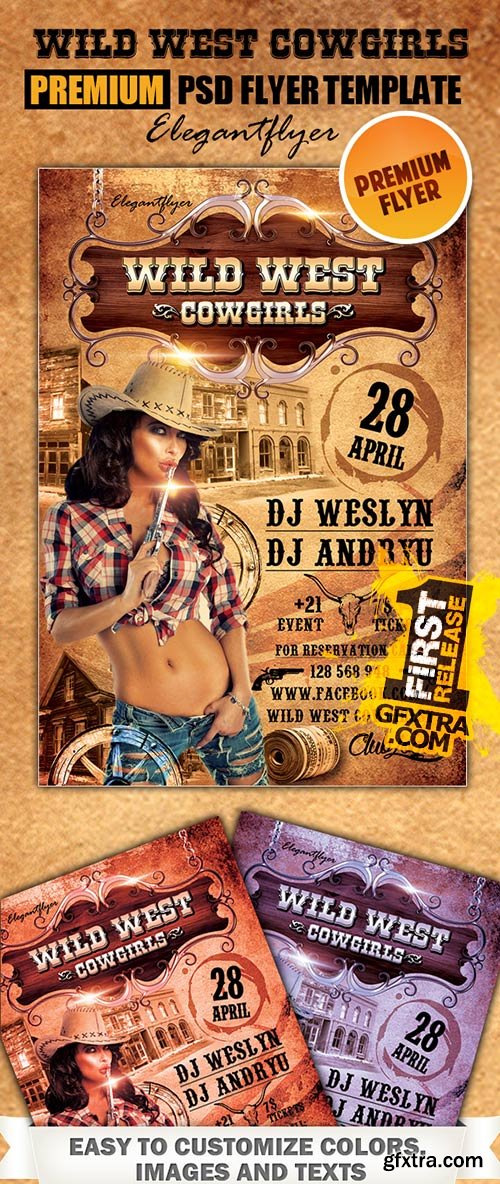 Wild West Cowgirls Flyer PSD Template + FB Cover