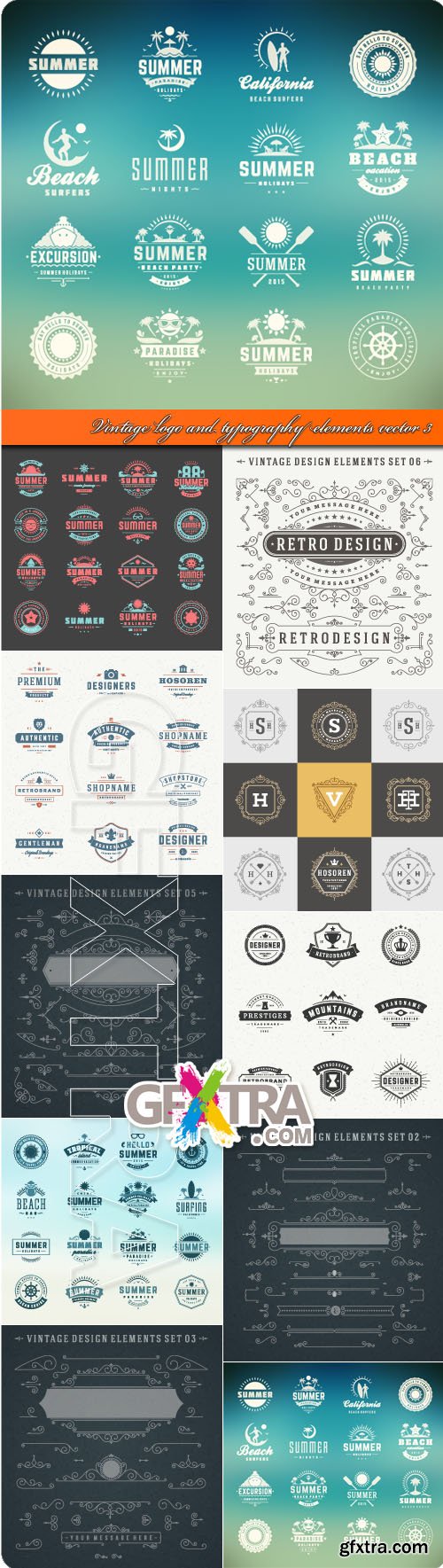 Vintage logo and typography elements vector 3