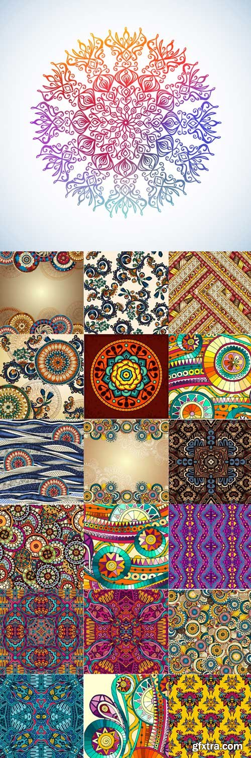 Ethnic pattern styles art backgrounds vector