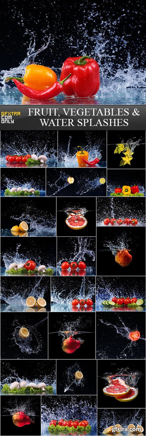 Fruit, Vegetables and Water Splashes, 25xUHQ JPEG