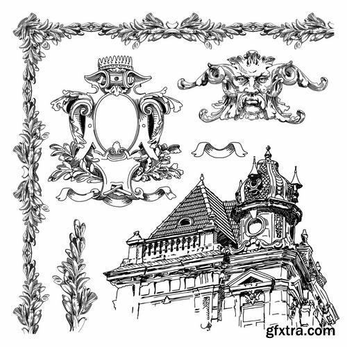 Stock Vector - Hand Draw Vintage Sketch Ornamental Design Elements, 30EPS