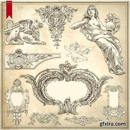 Stock Vector - Hand Draw Vintage Sketch Ornamental Design Elements, 30EPS