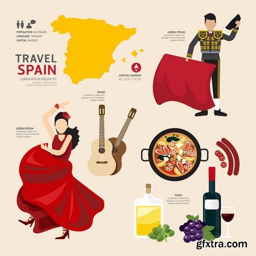 Stock Vector - Travel Concept Landmarks Flat Icons Design, 25EPS