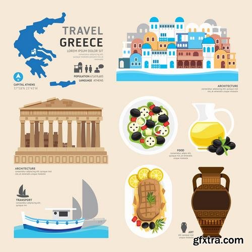 Stock Vector - Travel Concept Landmarks Flat Icons Design, 25EPS