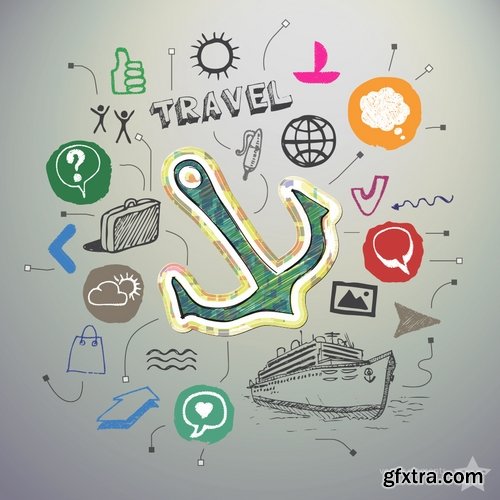 Stock Vector - Travel Collages with Icons Backgrounds, 25EPS