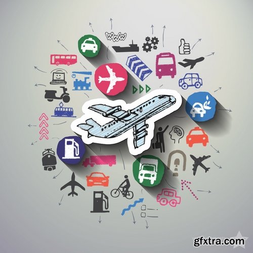 Stock Vector - Travel Collages with Icons Backgrounds, 25EPS